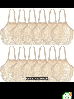 Reusable Mesh Tote Bag Set - Beige (12 Pack)